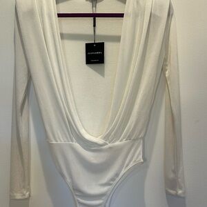 JLUXLABEL Ivory Drape Bodysuit